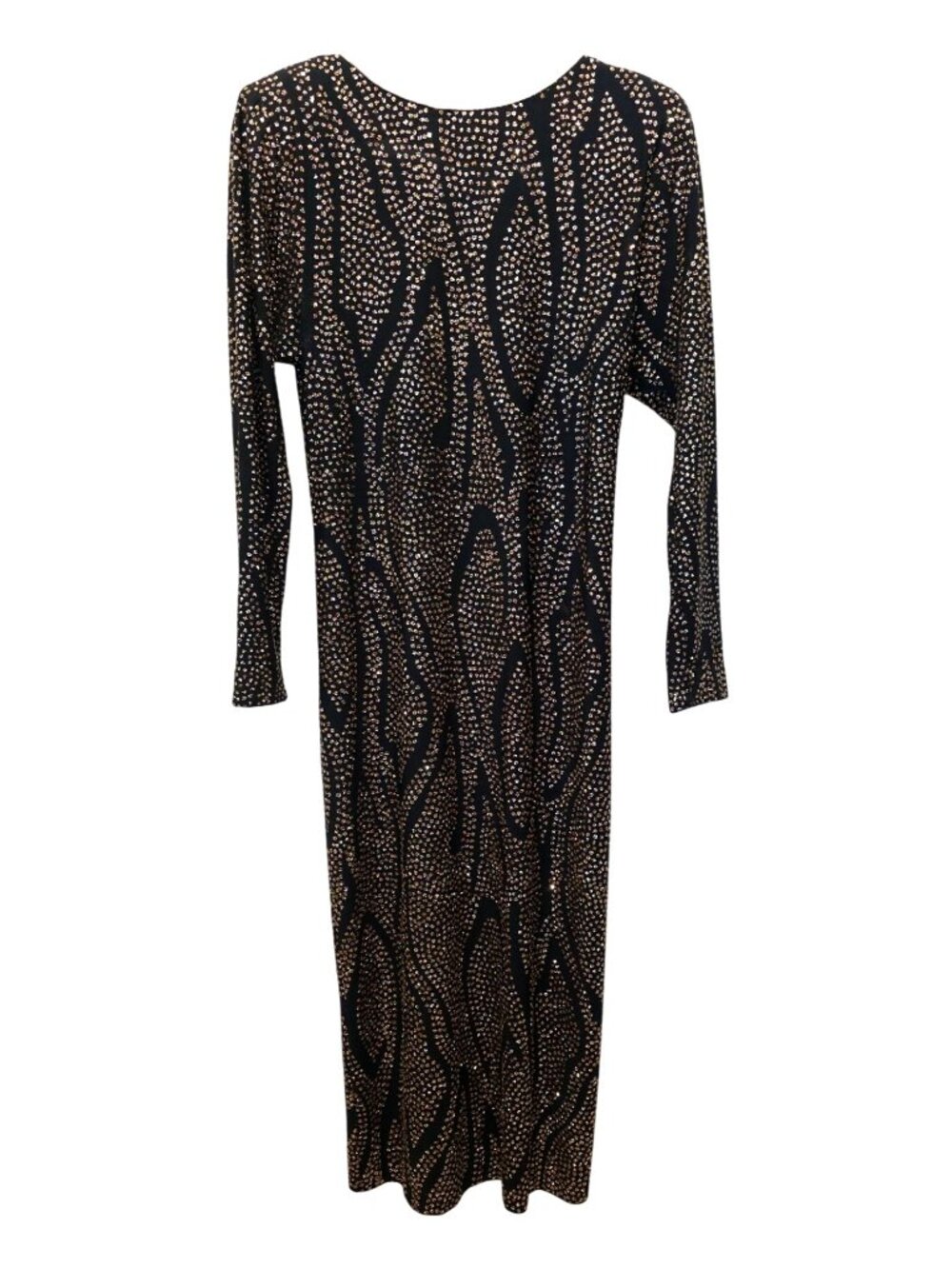 Vtg Ricki Lang For Nuit Black & Gold Sequin Embellished Long Sleeve Dress Sz 4